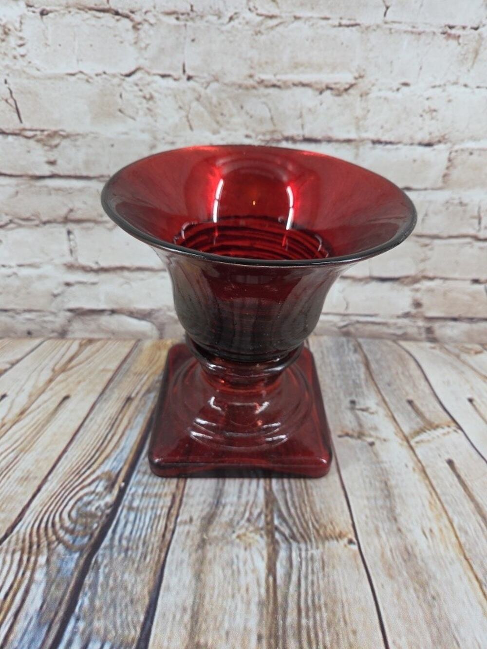 100% Recycled Glass Pedestal Vase by Vidrios San Miguel Spain Ruby Red